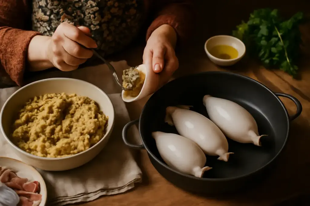 Come preparare i totani ripieni secondo la ricetta della nonna? Il ripieno umido che non si sbriciola