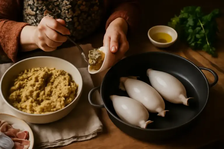 Come preparare i totani ripieni secondo la ricetta della nonna? Il ripieno umido che non si sbriciola